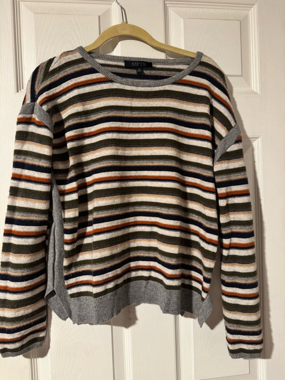 Striped Crewneck Sweater in Gray, Olive & Rust